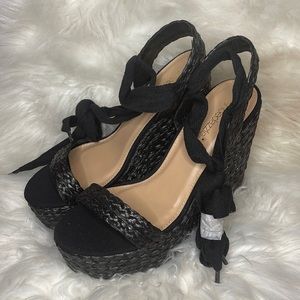 Black lace up high heels